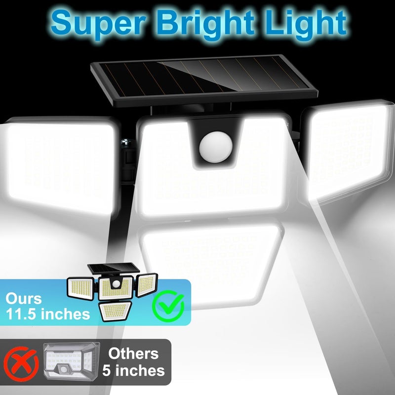 AmeriTop Solar Lights Outdoor, 2 Pack 300 LED High Brightness Cordless Solar Motion Sensor Lights; 4 Adjustable Heads,320° Wide Angle Illumination, IP65 Waterproof, Security LED Flood Light(Daylight) - Image 4